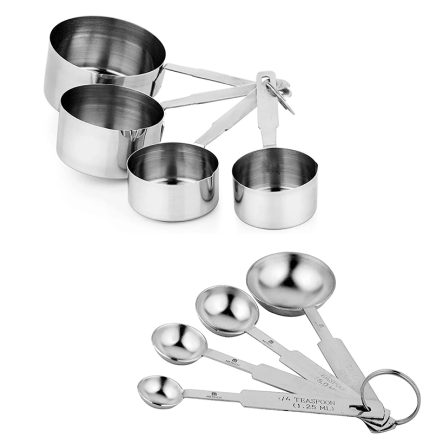 Stainless Steel Measuring Cups & Spoon 4 Cups & 4 Spoons Set | Silver | Loose Poly Packing