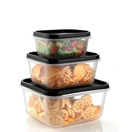 Plastic 3 Pieces Storage Container Set with Air-tight Lid| 2400 Ml 1400 Ml 700 Ml Respectively | Box Packing